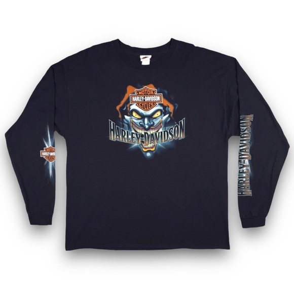 Harley-Davidson Other - Harley Davidson Long Sleeve Graphic Shirt Navy Blue XXL 2XL Halloween Horror